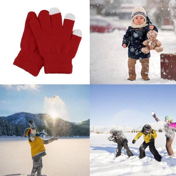 Stickade handskar med pekskärm för barn, enfärgad vinter