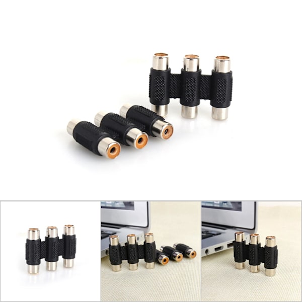 1 stk./sæt Triple 3 RCA AV Audio Video Hun til Hun F/F Jack Stikforbindelse Kobling Adapter