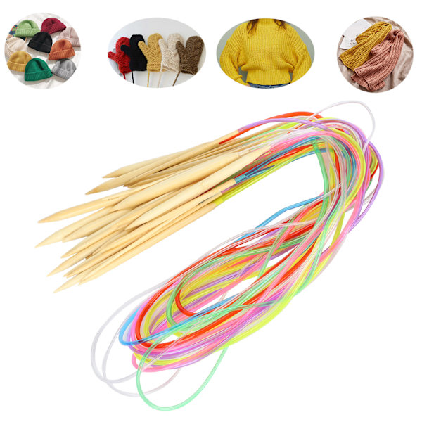 18Pcs Circular Needle DoublePoint Bamboo Color Flexible Tube Connection Knitting Tool Set(100cm )