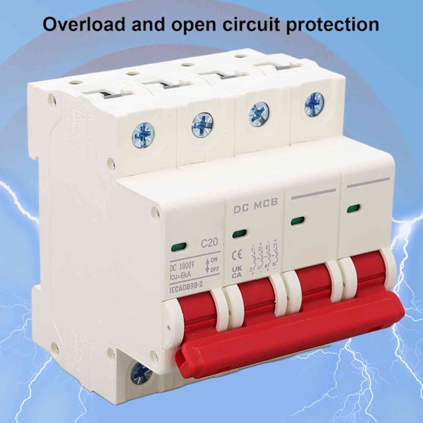 4P Miniatyrkretsbrytare DIN-skena Montering Överbelastningsskyddsbrytare DC 1000V 20A 6000A