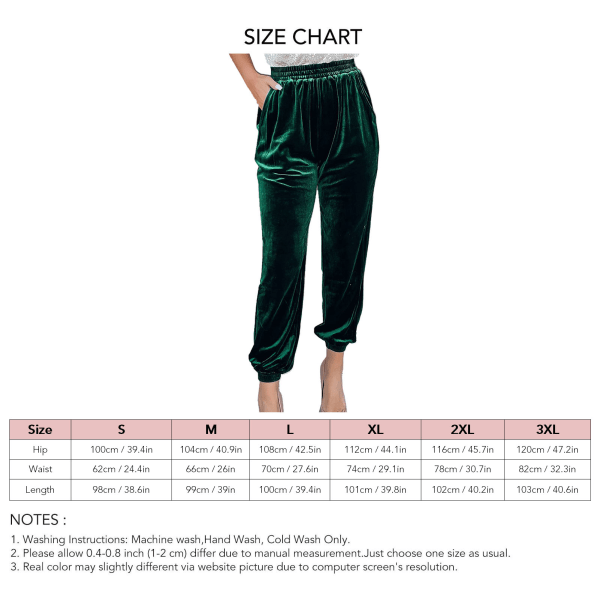 Women Tapered Cuff Pants Side Pockets Pure Color Straight Leg Casual Elastic Waist Cinched Cuff Pants Green L