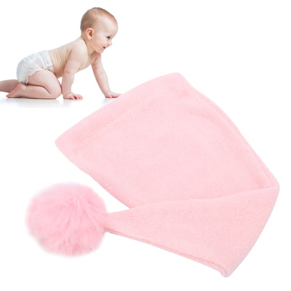 Baby Photography Prop Hat Long Tail Pompom Decoration Newborn Photo Shoot Hat for 0‑1 Month BabyPink