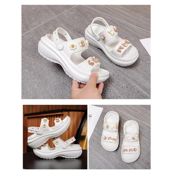 Sommer Kvinder Flade Sandaler Tekstureret Bund Tyk Solet Skridsikker Fashionable Slipper Sandal Hvid 38‑39