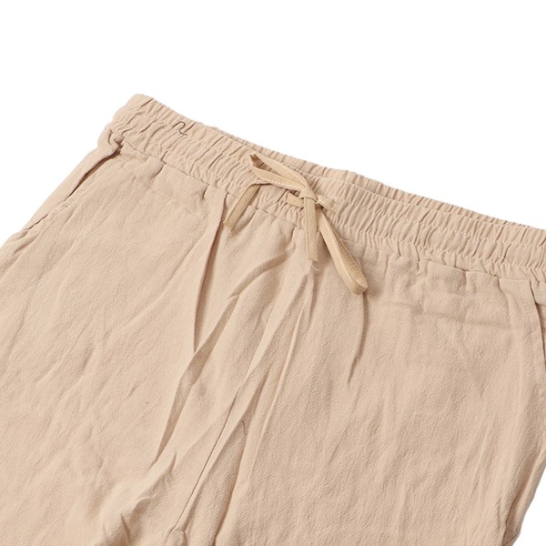 Herr Bomull Byxor Elastisk Dragsko Midja Casual Andas Lös Passform Linnebyxor för Man Khaki XXL