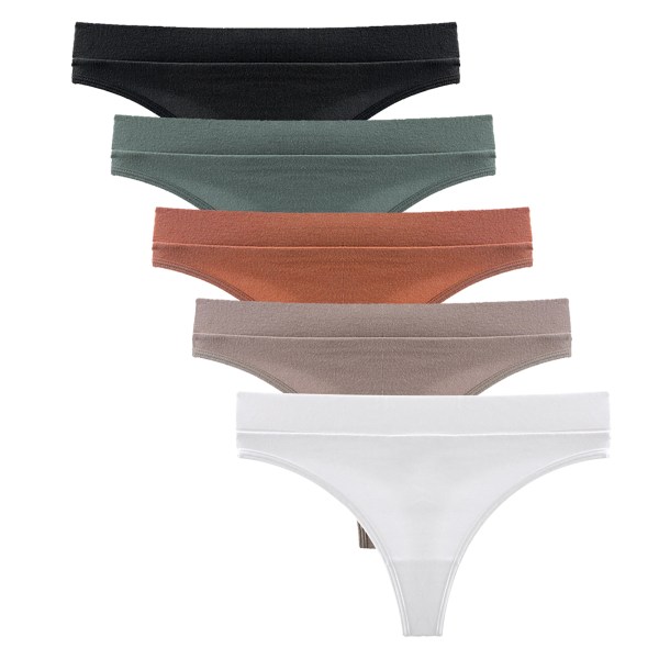 5 stk. Sports Thong Trusser Yoga Half Back Thongs Lavtaljede Brede Talje Thongs Komfortable Ribbede Thong Farverige S