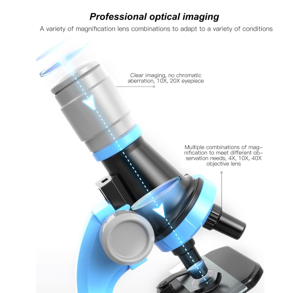 40X-1200X korkearesoluutioinen monokulaarinen muovinen biologinen mikroskooppi lapsille, sininen