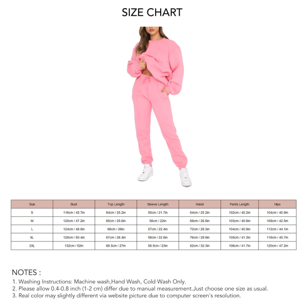 Women Sweatshirt Suit Pure Color Long Sleeve Crewneck Drawstring Closure Elasticated Waist Pants Outfit with Pockets Peach Red M