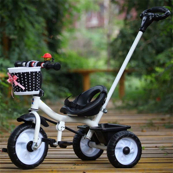 Barn Trehjuling Balans Trike Fällbara pedaler Justerbart tryckhandtag Riktningskontroll Toddler Svart Vit