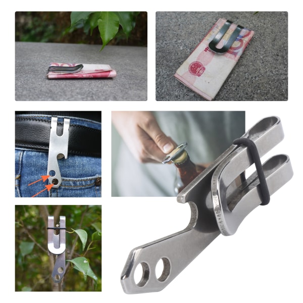 Outdoor Stainless Steel Suspension Belt Clip Money Pocket Clip with Hole for Keychain