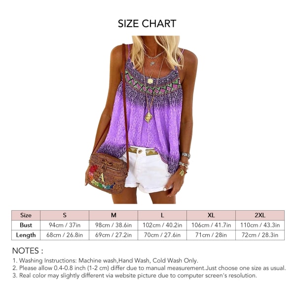 Crewneck Spaghetti Strap Tank Top Women Summer Loose Casual Print Sleeveless Top Shirt for Office Work Purple M