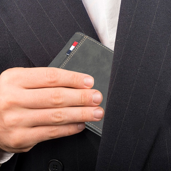 Bifold-plånbok i PU-läder för män - Plånböcker med 10 kreditkort