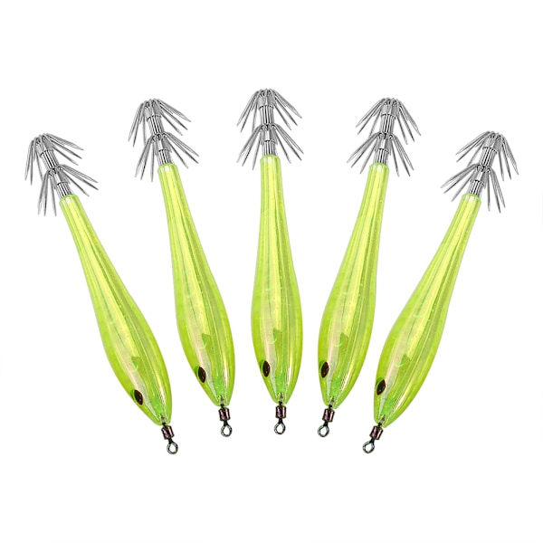 5pcs 9.5cm Plastic 3D Eyes Hard Squid Fishing Lures Bait (yellow)