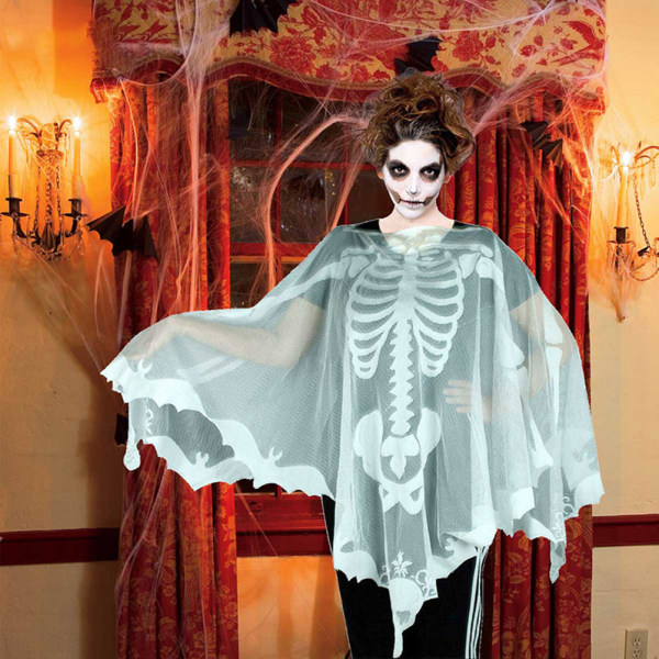 Halloween Skelet Poncho Halloween Ferie Blød Utsøkt Løs Cape Poncho Fest Scene Kostyme Fotografi Rekvisitt