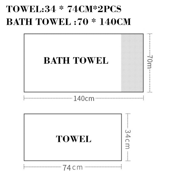 Håndkle sett - 2x håndkle, 1x badehåndkle, absorberende og mykt, for hjemmet