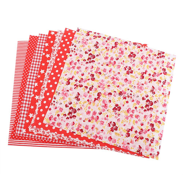 7pcs 25*25cm Cotton Fabric DIY Assorted Squares Pre Cut Bedding Suite Quarters Bundle (Red)