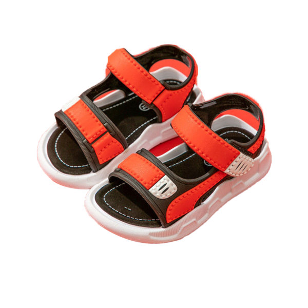 Pojksandal halkfri mjuk strand öppen tå krokögla barn platt sandal för barn röd 19cm/ 7.5in