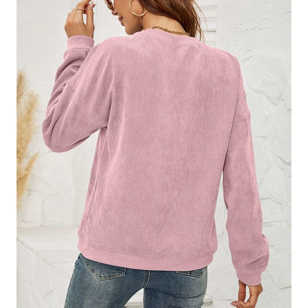 Damtröja Crew Neck Enfärgad Långärmad Casual Pullover för Utomhus Hem Rosa S