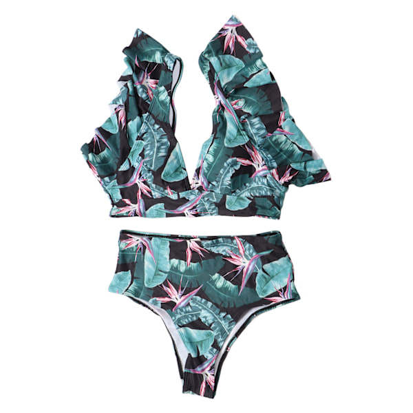 Damer Bikini Badetøj Ruffle Trim Bowknot Dekoration Høj Talje 2 Dele Tryk Badetøj Blomstermønster L