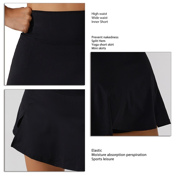 Yoga Short Skirt Tennis Skirts Sports Running Skirts Split Hem Sports Skirt High Waisted Mini Skirt Black S