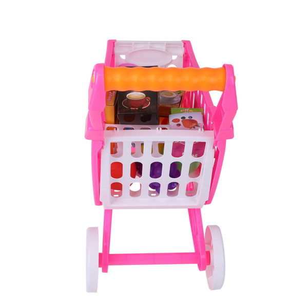 Barnens shoppingvagnsleksak Barn låtsas rollspel Mat Frukter Spela spel (Rosy Red med mat)