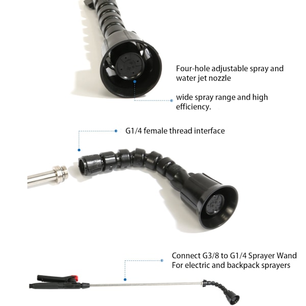 Universaali suihkupää ja G3/8 - G1/4 suihkupuomi maatalouden sähköruiskun lisävarusteisiin