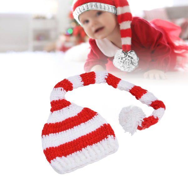 Baby jul stickad mössa lång svans form barn tomte hatt för baby fotografering rekvisita