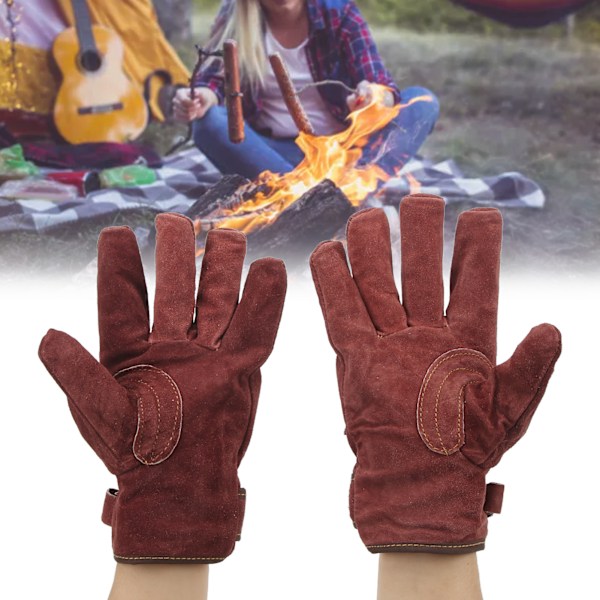 1 Pair of Heat Resistant Gloves Fireproof Flame Retardant Non Scalding for BBQ Grill Short Wine Red