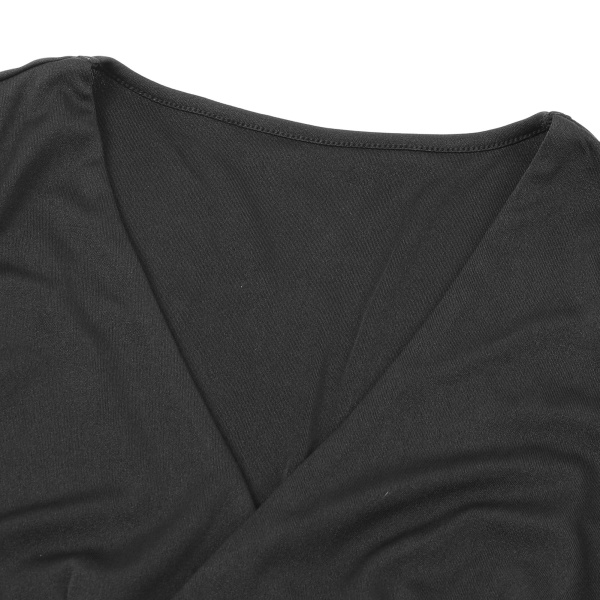 Kvinnor Wrap V-ringad klänning långa ärmar medellång snygg smal midja klänning för dagligt bruk svart M
