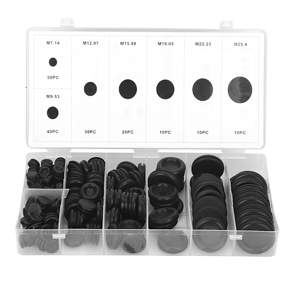 170 st svart sluten tätningsring elektrisk ledningskabel packning kit gummi genomföring set med plastbox