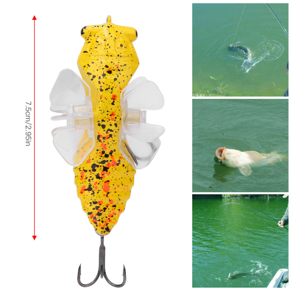 Hard Fish Lure Bionic Cicada Shape fiskebete med roterande snurrar Propeller Diskantkrok 7,5 cmY238-8