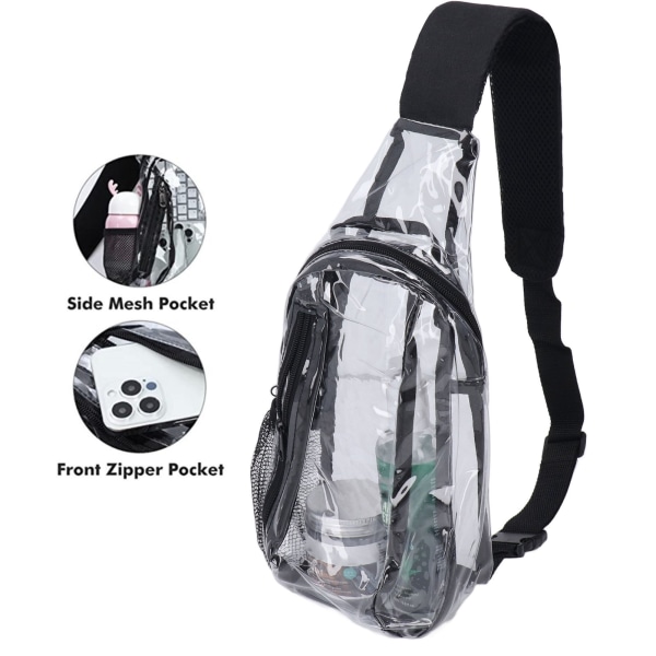 Gjennomsiktig Sling Bag Stadion Godkjent Liten PVC Casual Vanntett Transparent Brystveske for Fotturer Stadion Eller Konserter