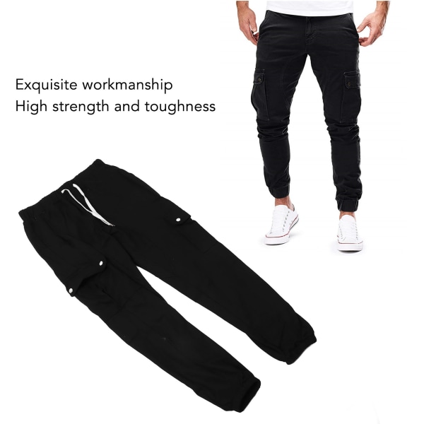 Herre Casual Bukser Snørebånd Lukning Multi Lommer Blød Bomuld Løs Pasform Baggy Sweatpants Sort XL