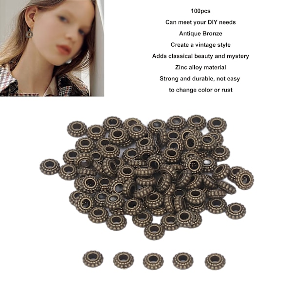 100 stk. antikke bronze afstandsrør perler 3 mm huldiameter DIY håndværk zinklegering afstandsrør perler til vedhæng smykker