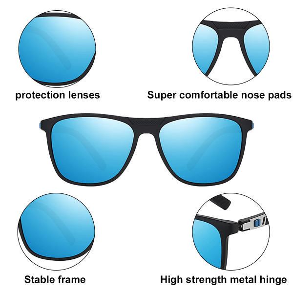 Pilotglasögon med fyrkantiga bågar mode polariserat skydd