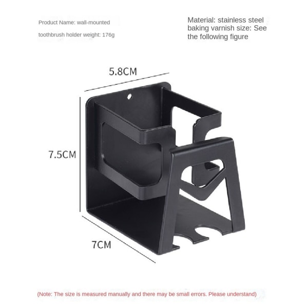 Tandborsthållare i rostfritt stål, ingen stansning lämplig för Black