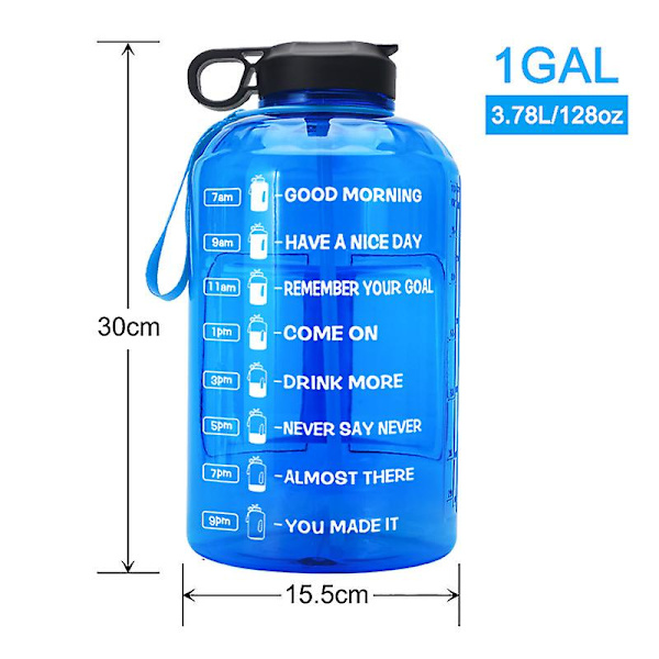 3,7 l stor vattenflaska hydrering med motiverande tid Light blue