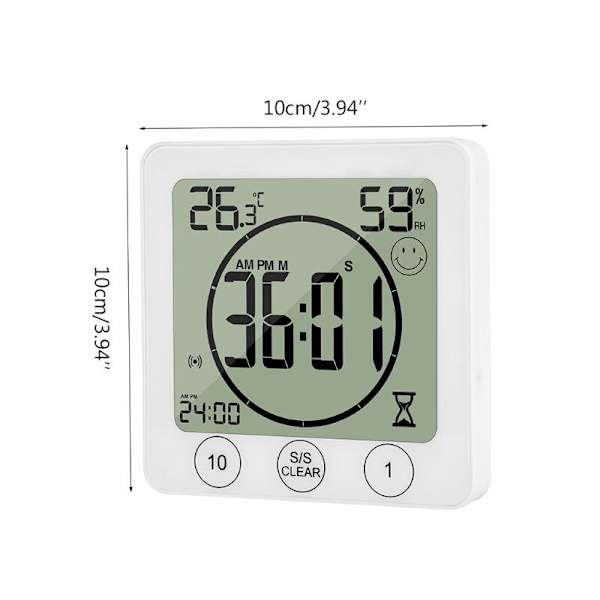 LCD Badrum Väggklocka Temperatur Luftfuktighet Nedräkning