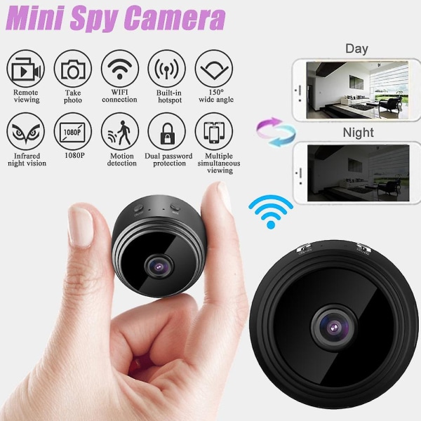 Svart 1080P HD Mini Wireless WiFi Night Vision-kamera