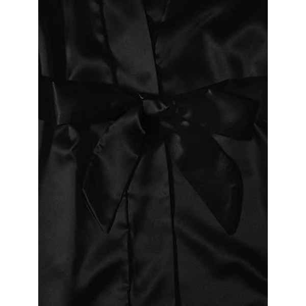 Sovkläder för kvinnor 4st Blommor Spets Trim Satin Cami Pyjamas Black L