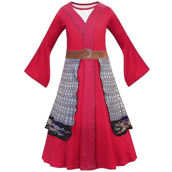 Barnflicka Prinsessan Hua Mulan Festdräkt Finklänning-3 Red 9-10 Years