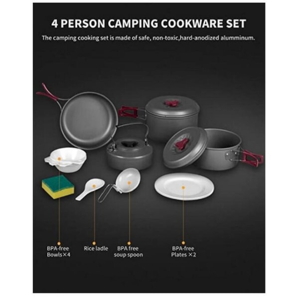 13 ST Camping Köksredskap Mess Kit, Nonstick lätt