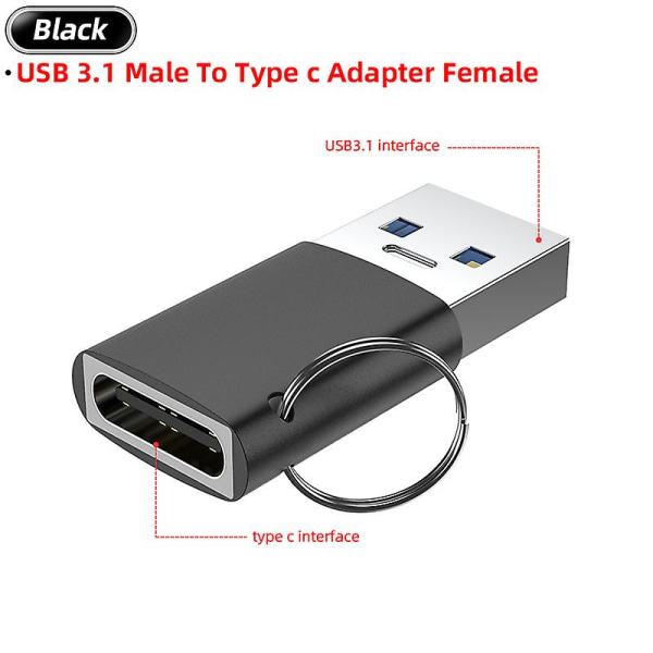 USB 3.1 Adapter Typ A Till Typ C, Converter, 3.1 Gen 2, Snabb Black