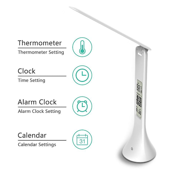 LED Mini Skrivbordslampa Ljus Uppladdningsbar med digital klocka