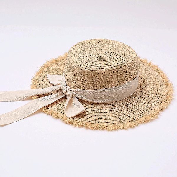 2022 Sommar Solhatt Rosett 100% raffia Hatt Solskydd Dam White 56-58cm