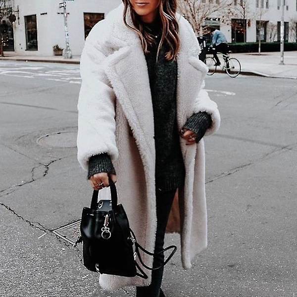 Dam Fluffy Teddy Bear Maxi Long Coat Jacka Overcoat Khaki M
