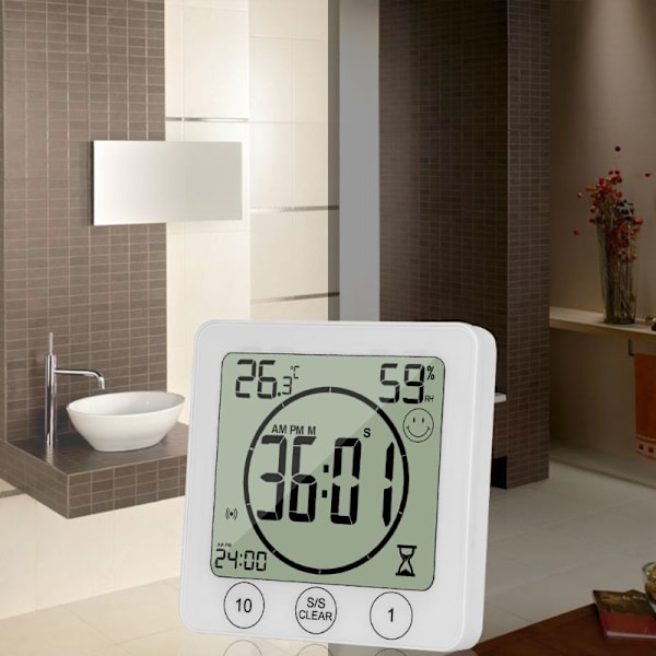 LCD Badrum Väggklocka Temperatur Luftfuktighet Nedräkning
