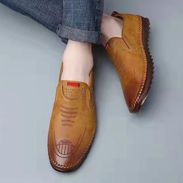 Mjuka Pu-läderskor för män Slip On Handgjorda Flat Business Khaki 44