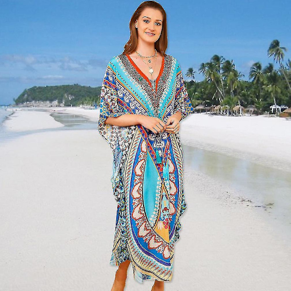 Printed Summer Bikini Cover Up Half Sleeve Beachwear Kaftan