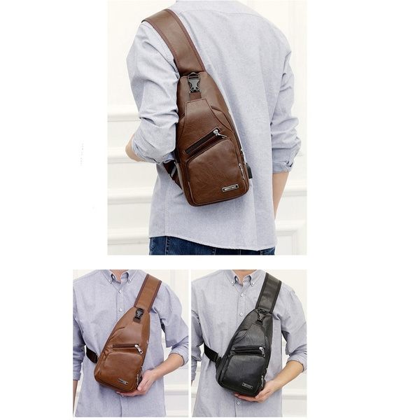 Mode män bröstväska Casual Crossbody axelväska (brun)