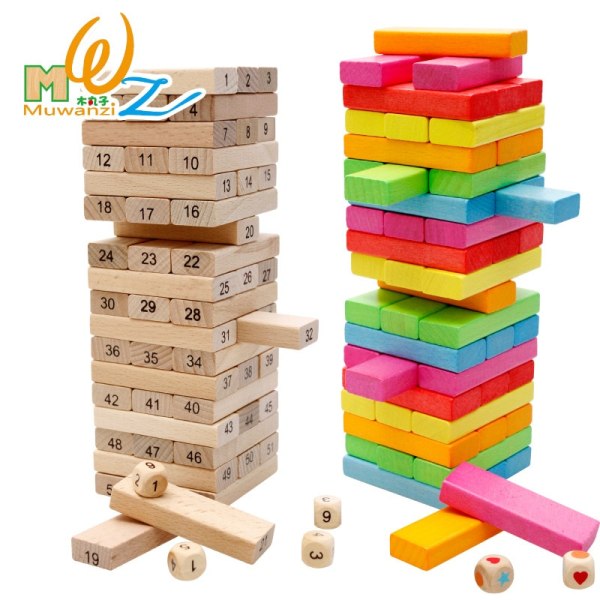 NYTT 54 st Wood Rainbow High Stacks Domino Board Jenga Game